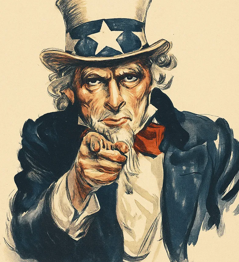 Uncle Sam pointing, saying I Want You at Red, White & Vroom